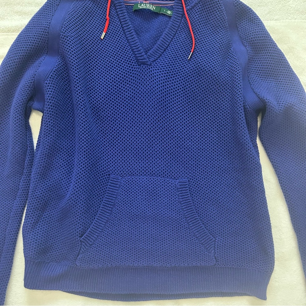 Lauren Ralph Lauren Waffle Knit 100% Cotton Hoodie Purple/Blue Size Large - Picture 11 of 16